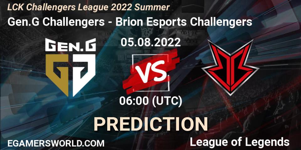 Gen.G Challengers - Brion Esports Challengers: Maç tahminleri. 05.08.2022 at 06:00, LoL, LCK Challengers League 2022 Summer