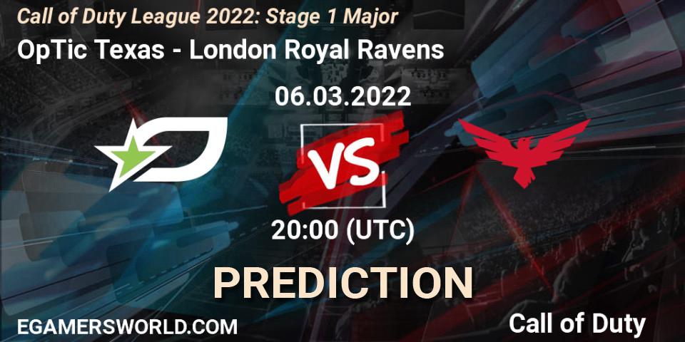 OpTic Texas - London Royal Ravens: Maç tahminleri. 06.03.2022 at 20:00, Call of Duty, Call of Duty League 2022: Stage 1 Major