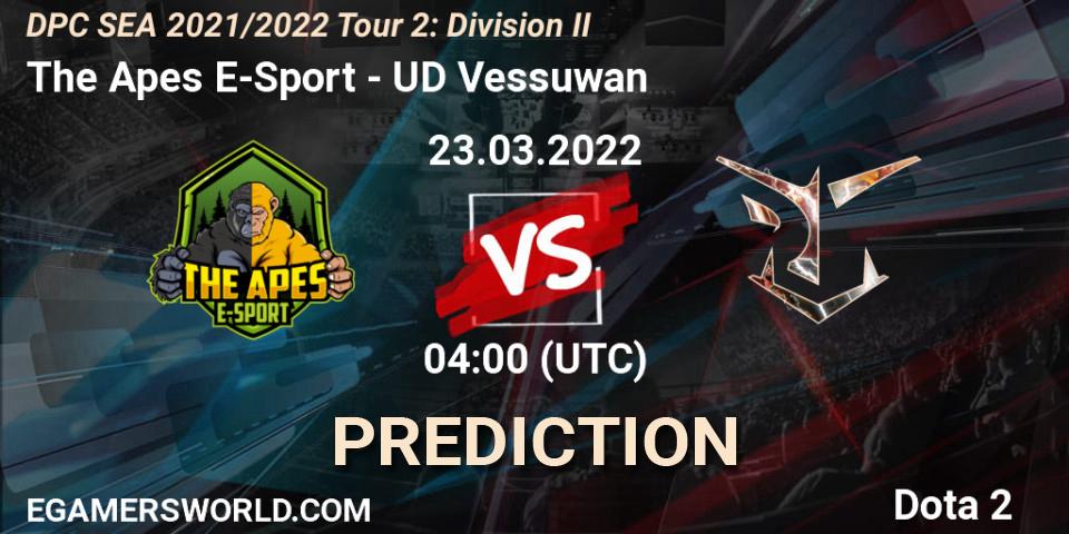 The Apes E-Sport - UD Vessuwan: Maç tahminleri. 23.03.2022 at 04:00, Dota 2, DPC 2021/2022 Tour 2: SEA Division II (Lower)