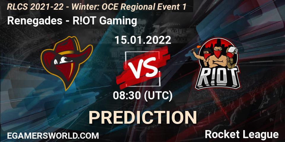 Renegades - R!OT Gaming: Maç tahminleri. 15.01.22, Rocket League, RLCS 2021-22 - Winter: OCE Regional Event 1