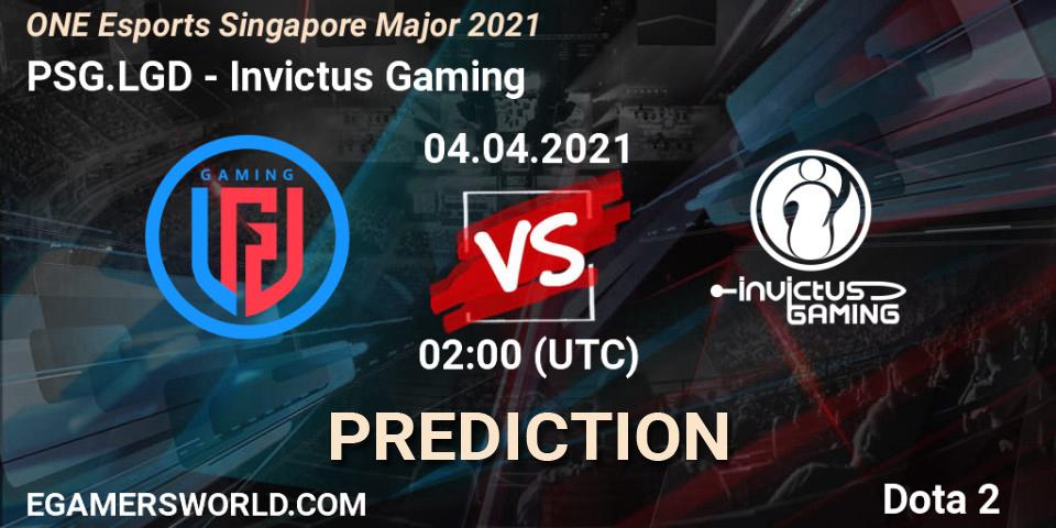 PSG.LGD - Invictus Gaming: Maç tahminleri. 04.04.2021 at 02:00, Dota 2, ONE Esports Singapore Major 2021