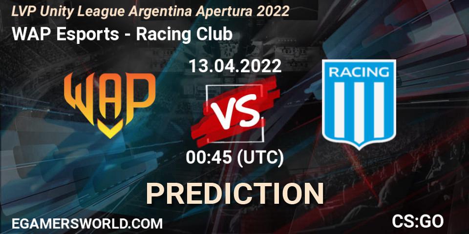WAP Esports - Racing Club: Maç tahminleri. 13.04.2022 at 00:45, Counter-Strike (CS2), LVP Unity League Argentina Apertura 2022