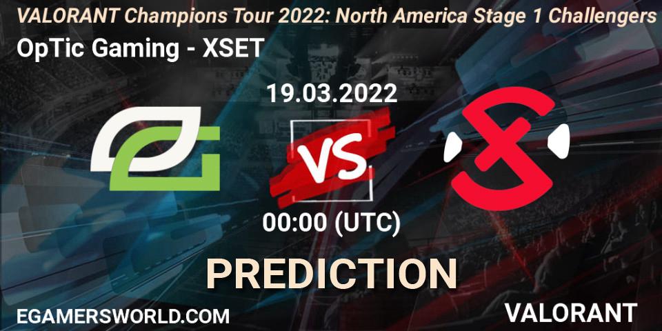OpTic Gaming - XSET: Maç tahminleri. 17.03.2022 at 23:45, VALORANT, VCT 2022: North America Stage 1 Challengers