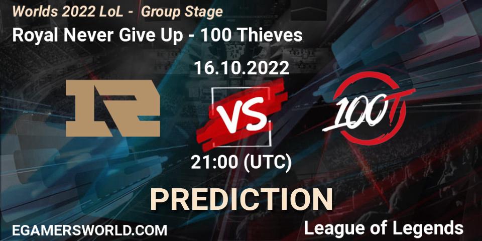 Royal Never Give Up - 100 Thieves: Maç tahminleri. 16.10.22, LoL, Worlds 2022 LoL - Group Stage