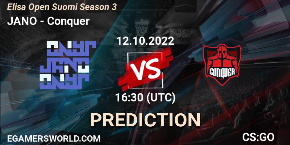 JANO - Conquer: Maç tahminleri. 12.10.2022 at 16:30, Counter-Strike (CS2), Elisa Open Suomi Season 3