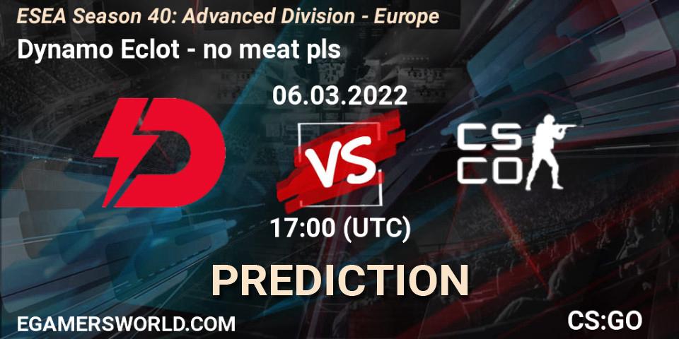 Dynamo Eclot - no meat pls: Maç tahminleri. 06.03.2022 at 17:00, Counter-Strike (CS2), ESEA Season 40: Advanced Division - Europe