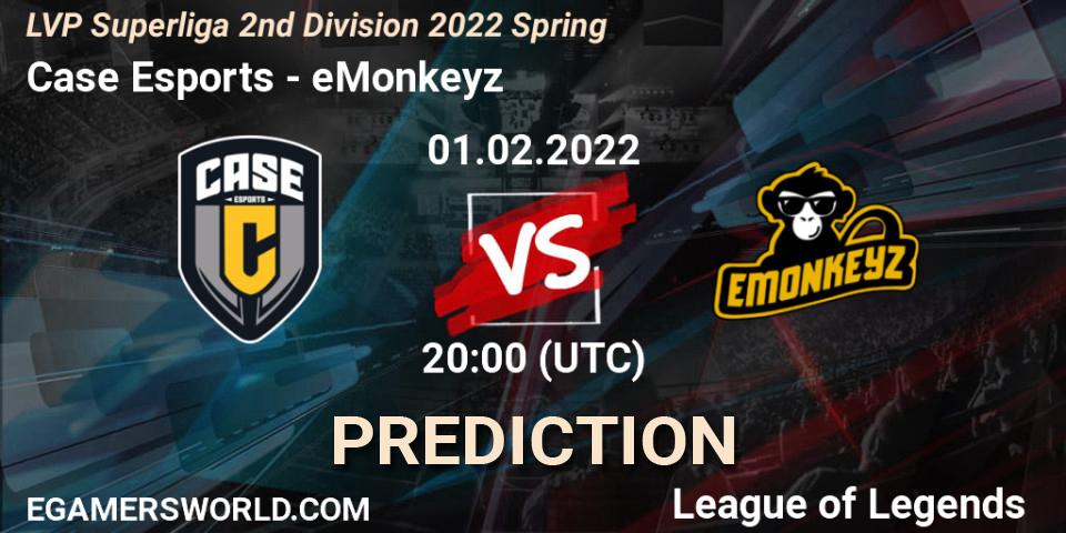Case Esports - eMonkeyz: Maç tahminleri. 01.02.2022 at 19:00, LoL, LVP Superliga 2nd Division 2022 Spring