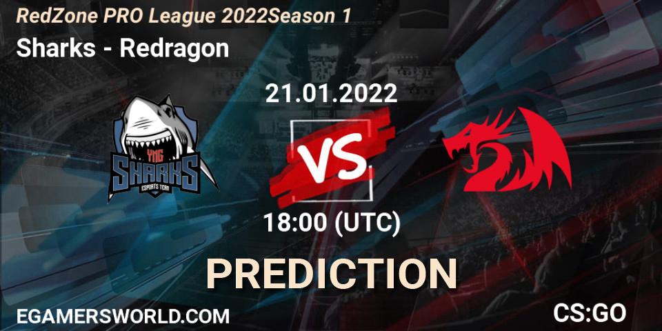 Sharks - Redragon: Maç tahminleri. 21.01.2022 at 18:00, Counter-Strike (CS2), RedZone PRO League 2022 Season 1