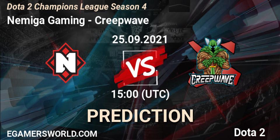 Nemiga Gaming - Creepwave: Maç tahminleri. 25.09.2021 at 15:00, Dota 2, Dota 2 Champions League Season 4
