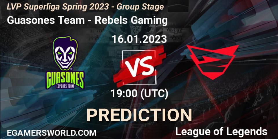 Guasones Team - Rebels Gaming: Maç tahminleri. 16.01.2023 at 19:00, LoL, LVP Superliga Spring 2023 - Group Stage