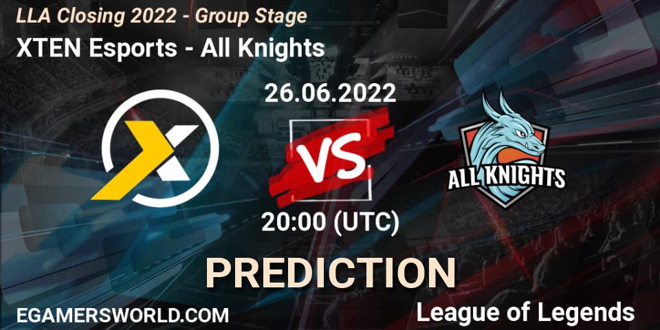 XTEN Esports - All Knights: Maç tahminleri. 26.06.22, LoL, LLA Closing 2022 - Group Stage