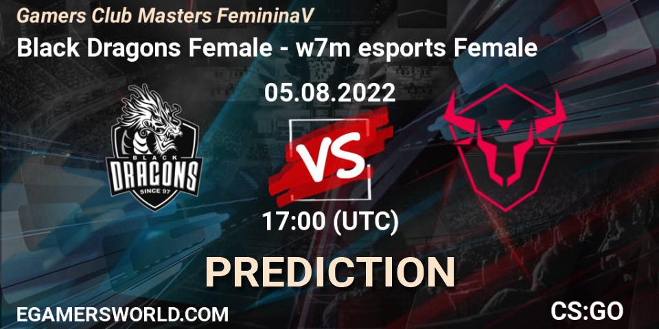 Black Dragons Female - w7m esports Female: Maç tahminleri. 05.08.2022 at 17:00, Counter-Strike (CS2), Gamers Club Masters Feminina V