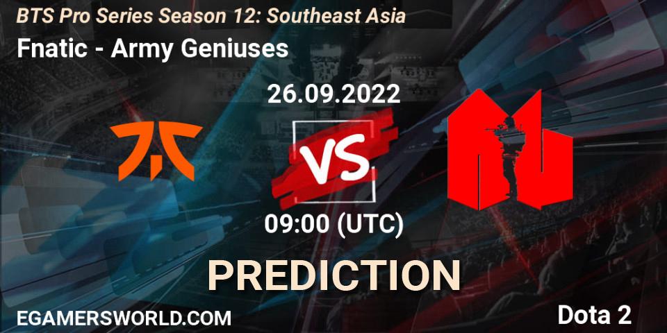 Fnatic - Army Geniuses: Maç tahminleri. 26.09.22, Dota 2, BTS Pro Series Season 12: Southeast Asia