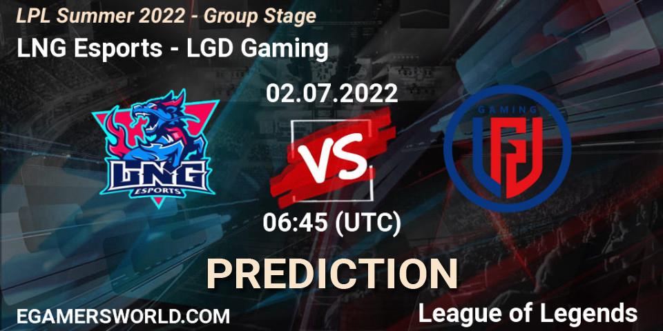 LNG Esports - LGD Gaming: Maç tahminleri. 02.07.2022 at 07:00, LoL, LPL Summer 2022 - Group Stage