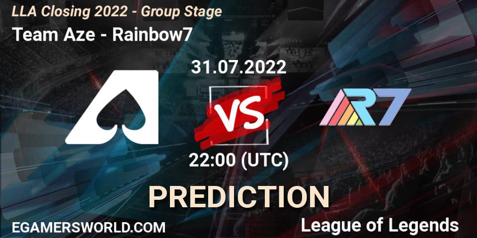Team Aze - Rainbow7: Maç tahminleri. 31.07.2022 at 23:00, LoL, LLA Closing 2022 - Group Stage