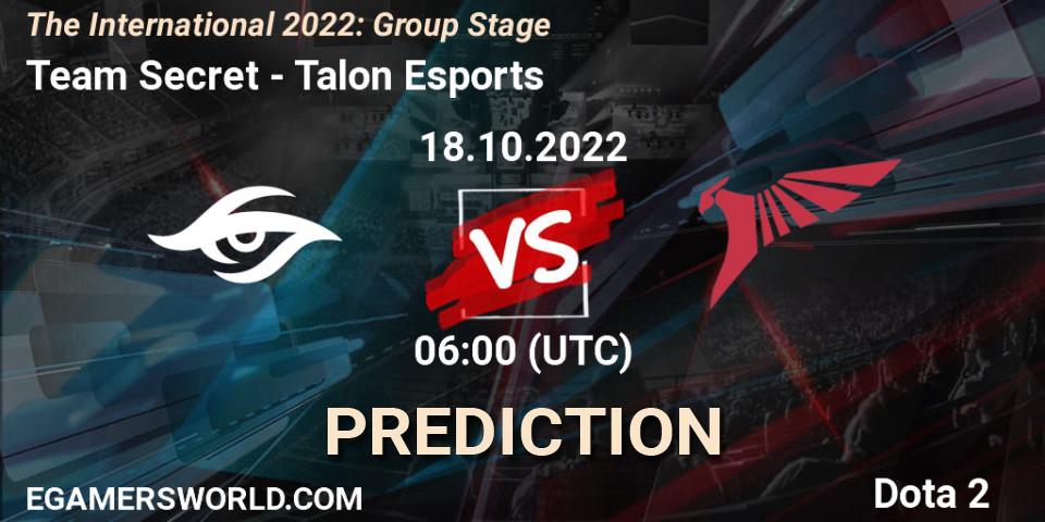 Team Secret - Talon Esports: Maç tahminleri. 18.10.2022 at 07:05, Dota 2, The International 2022: Group Stage