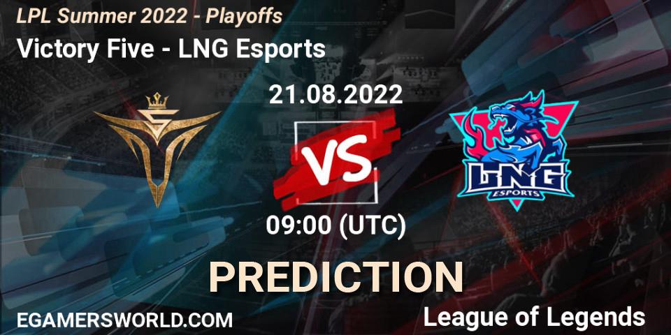 Victory Five - LNG Esports: Maç tahminleri. 21.08.2022 at 09:00, LoL, LPL Summer 2022 - Playoffs