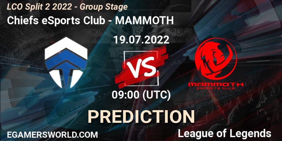 Chiefs eSports Club - MAMMOTH: Maç tahminleri. 19.07.2022 at 09:00, LoL, LCO Split 2 2022 - Group Stage