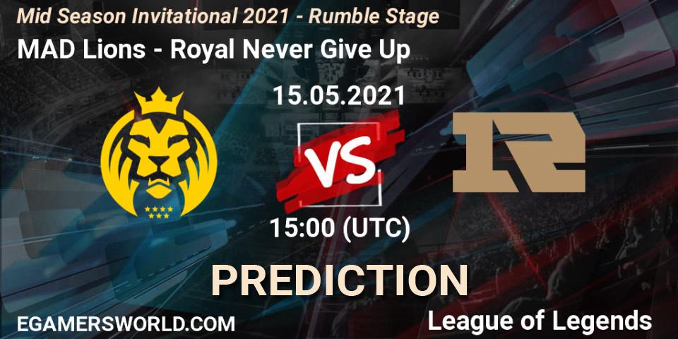 MAD Lions - Royal Never Give Up: Maç tahminleri. 15.05.2021 at 15:00, LoL, Mid Season Invitational 2021 - Rumble Stage