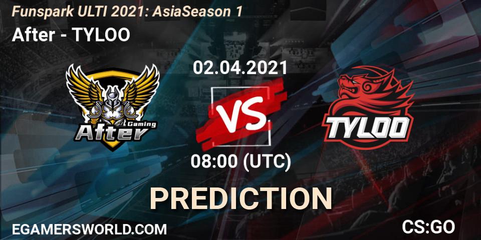 After - TYLOO: Maç tahminleri. 02.04.2021 at 07:35, Counter-Strike (CS2), Funspark ULTI 2021: Asia Season 1
