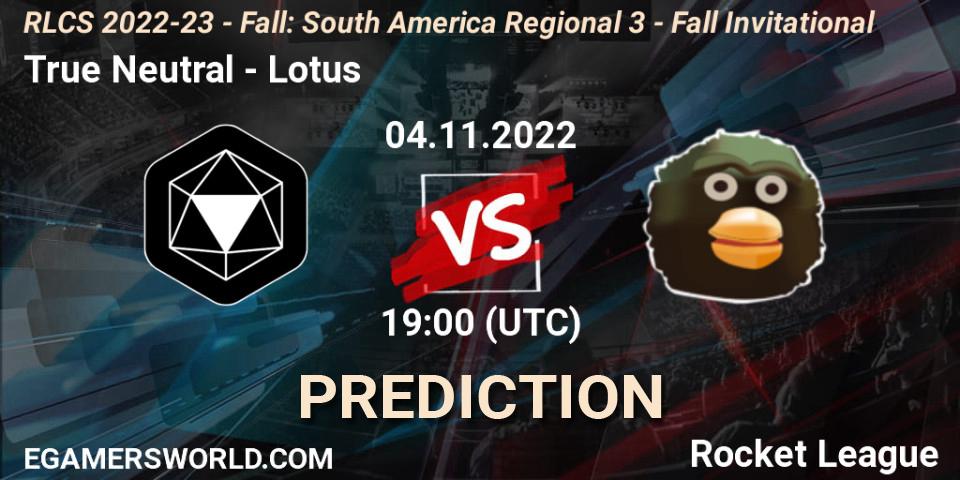 True Neutral - Lotus: Maç tahminleri. 04.11.22, Rocket League, RLCS 2022-23 - Fall: South America Regional 3 - Fall Invitational