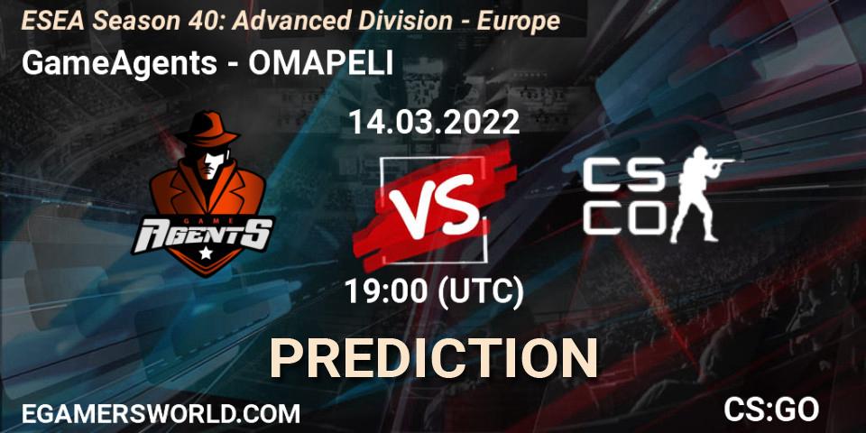 GameAgents - OMAPELI: Maç tahminleri. 14.03.2022 at 19:00, Counter-Strike (CS2), ESEA Season 40: Advanced Division - Europe