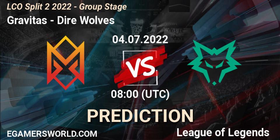 Gravitas - Dire Wolves: Maç tahminleri. 04.07.2022 at 08:00, LoL, LCO Split 2 2022 - Group Stage