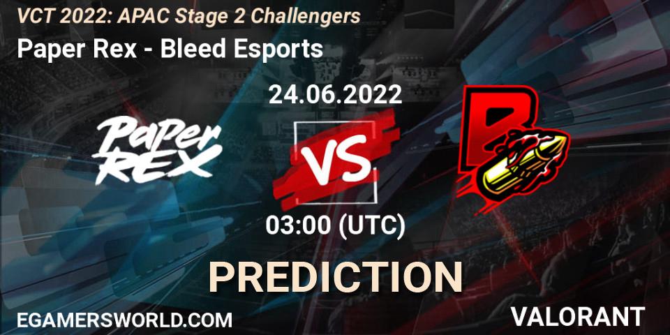 Paper Rex - Bleed Esports: Maç tahminleri. 24.06.2022 at 03:00, VALORANT, VCT 2022: APAC Stage 2 Challengers