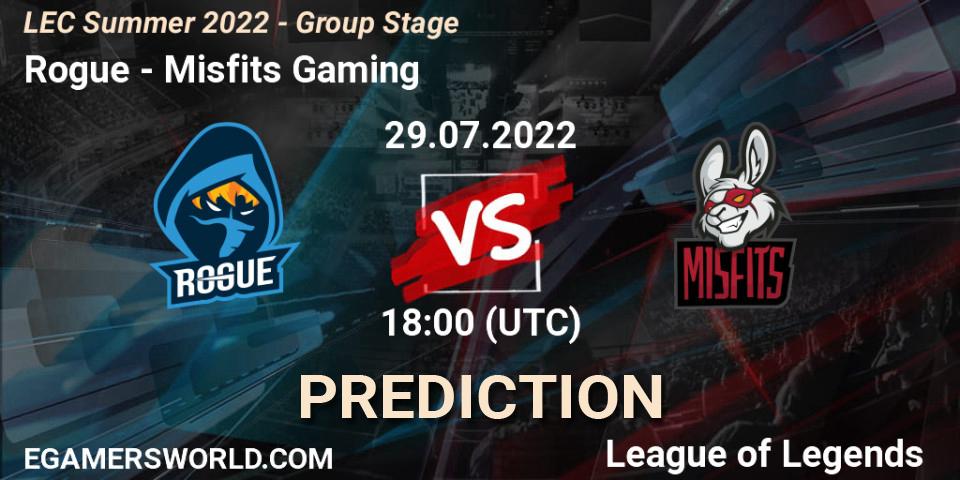 Rogue - Misfits Gaming: Maç tahminleri. 29.07.22, LoL, LEC Summer 2022 - Group Stage