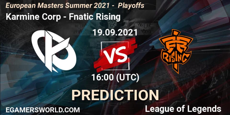Karmine Corp - Fnatic Rising: Maç tahminleri. 19.09.21, LoL, European Masters Summer 2021 - Playoffs