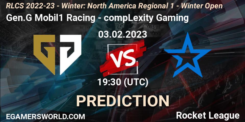 Gen.G Mobil1 Racing - compLexity Gaming: Maç tahminleri. 03.02.2023 at 19:30, Rocket League, RLCS 2022-23 - Winter: North America Regional 1 - Winter Open