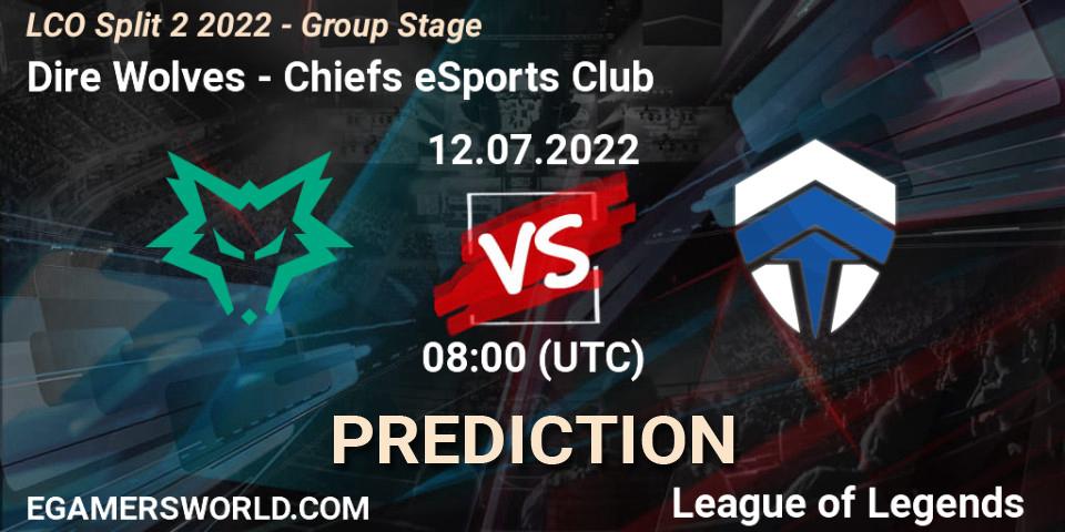 Dire Wolves - Chiefs eSports Club: Maç tahminleri. 12.07.2022 at 08:00, LoL, LCO Split 2 2022 - Group Stage