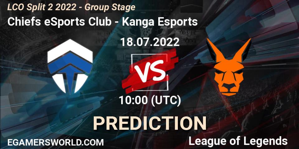 Chiefs eSports Club - Kanga Esports: Maç tahminleri. 18.07.2022 at 10:00, LoL, LCO Split 2 2022 - Group Stage