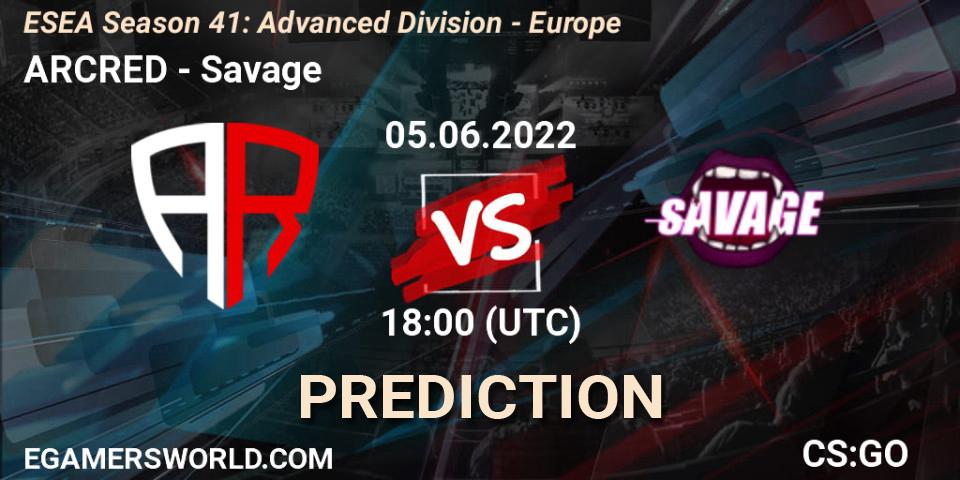 ARCRED - Savage: Maç tahminleri. 05.06.2022 at 18:00, Counter-Strike (CS2), ESEA Season 41: Advanced Division - Europe