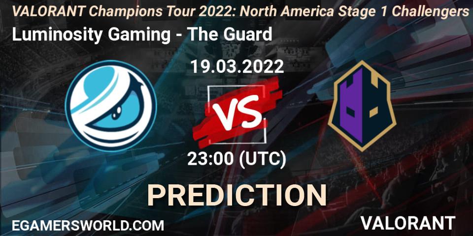 Luminosity Gaming - The Guard: Maç tahminleri. 19.03.2022 at 23:00, VALORANT, VCT 2022: North America Stage 1 Challengers