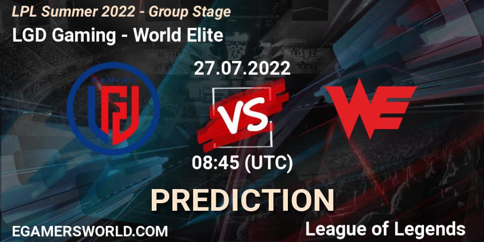 LGD Gaming - World Elite: Maç tahminleri. 27.07.2022 at 09:00, LoL, LPL Summer 2022 - Group Stage