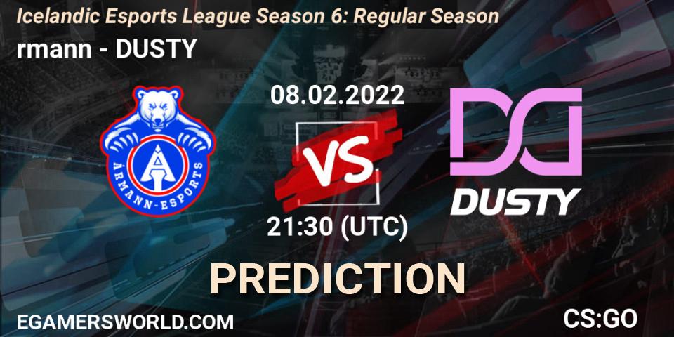 Ármann - DUSTY: Maç tahminleri. 08.02.2022 at 21:30, Counter-Strike (CS2), Icelandic Esports League Season 6: Regular Season