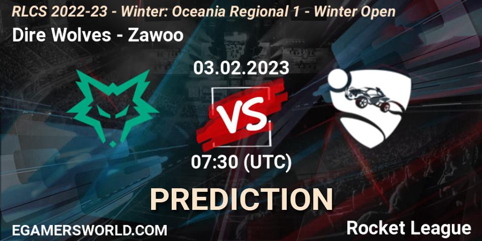 Dire Wolves - Zawoo: Maç tahminleri. 03.02.2023 at 07:30, Rocket League, RLCS 2022-23 - Winter: Oceania Regional 1 - Winter Open