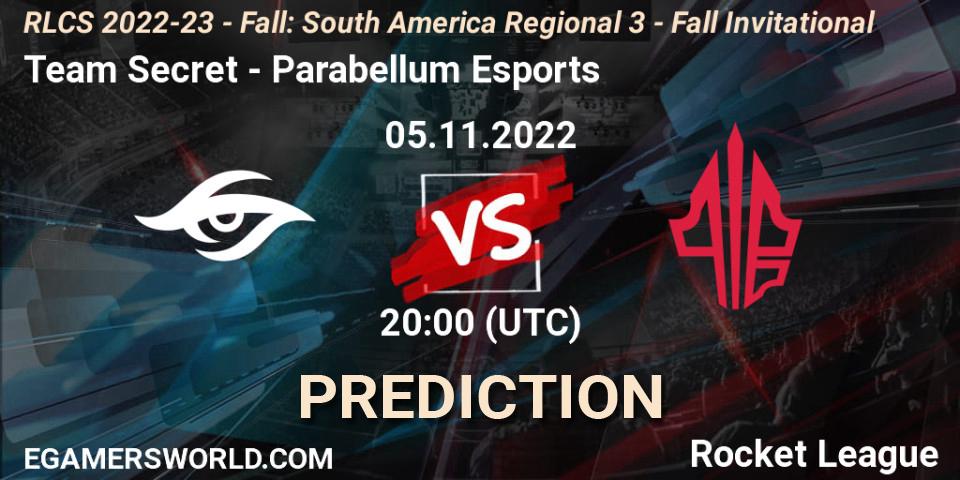 Team Secret - Parabellum Esports: Maç tahminleri. 05.11.2022 at 22:00, Rocket League, RLCS 2022-23 - Fall: South America Regional 3 - Fall Invitational