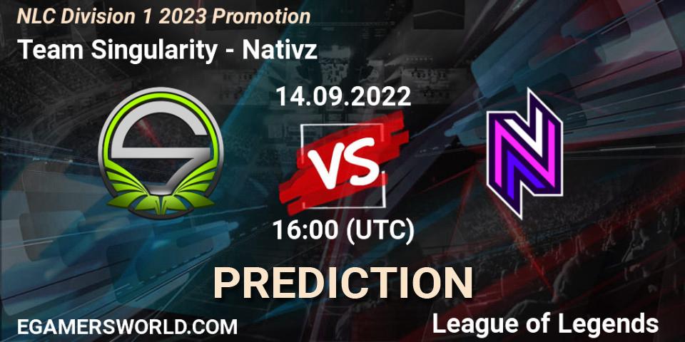 Team Singularity - Nativz: Maç tahminleri. 14.09.2022 at 16:00, LoL, NLC Division 1 2023 Promotion