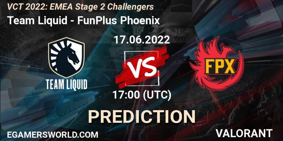 Team Liquid - FunPlus Phoenix: Maç tahminleri. 17.06.2022 at 16:45, VALORANT, VCT 2022: EMEA Stage 2 Challengers