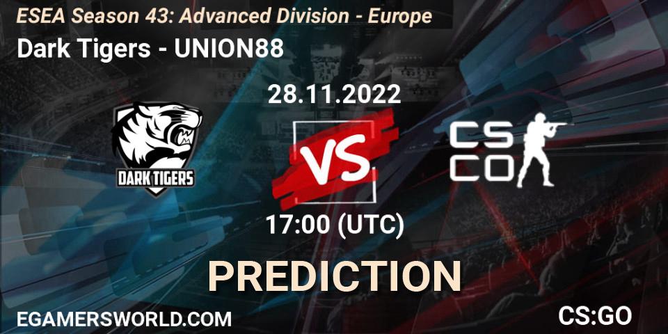 Dark Tigers - UNION88: Maç tahminleri. 28.11.22, CS2 (CS:GO), ESEA Season 43: Advanced Division - Europe