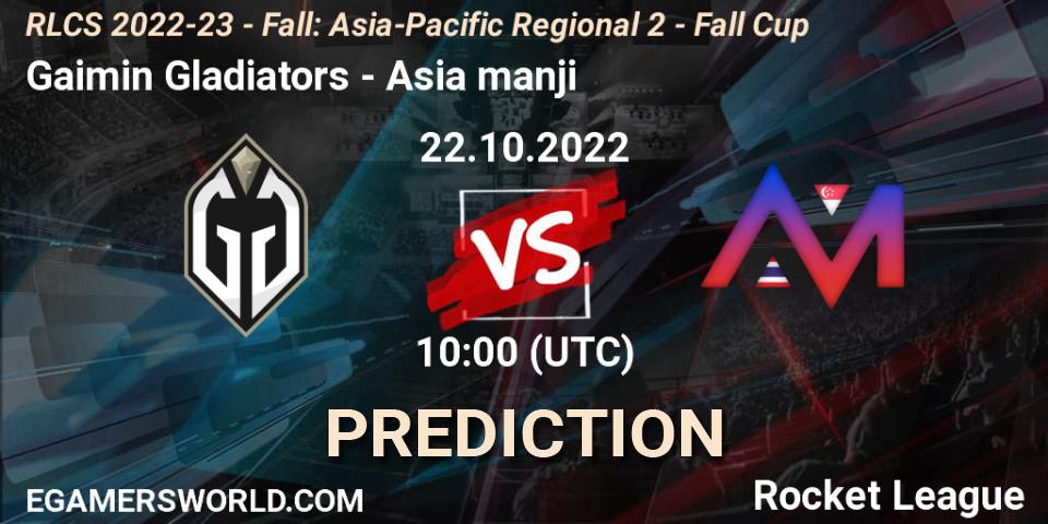 Gaimin Gladiators - Asia manji: Maç tahminleri. 22.10.2022 at 10:00, Rocket League, RLCS 2022-23 - Fall: Asia-Pacific Regional 2 - Fall Cup