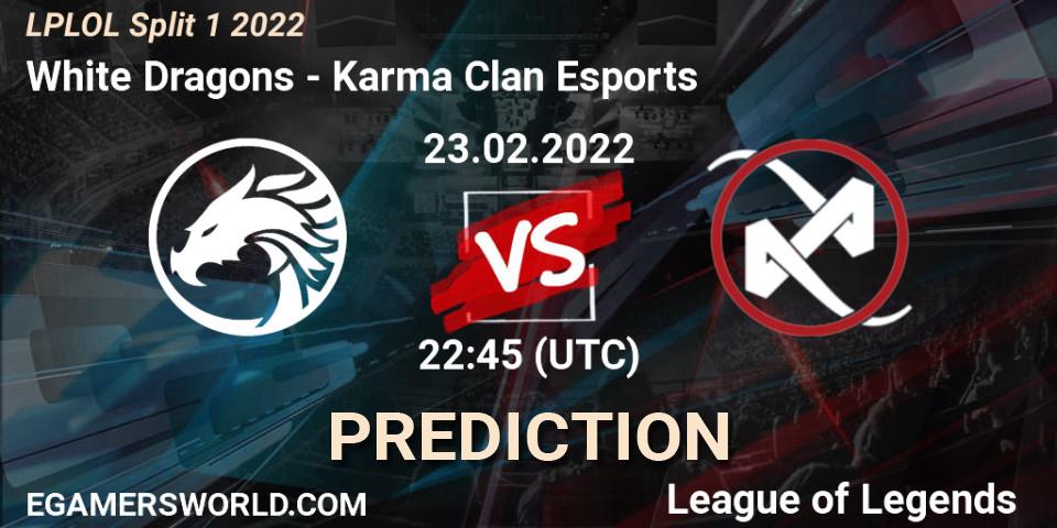 White Dragons - Karma Clan Esports: Maç tahminleri. 23.02.2022 at 22:45, LoL, LPLOL Split 1 2022