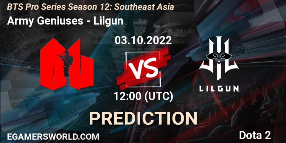 Army Geniuses - Lilgun: Maç tahminleri. 03.10.2022 at 13:00, Dota 2, BTS Pro Series Season 12: Southeast Asia