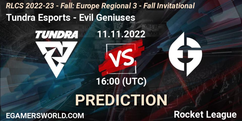 Tundra Esports - Evil Geniuses: Maç tahminleri. 11.11.2022 at 16:00, Rocket League, RLCS 2022-23 - Fall: Europe Regional 3 - Fall Invitational