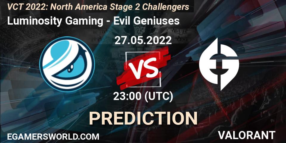 Luminosity Gaming - Evil Geniuses: Maç tahminleri. 27.05.2022 at 22:40, VALORANT, VCT 2022: North America Stage 2 Challengers