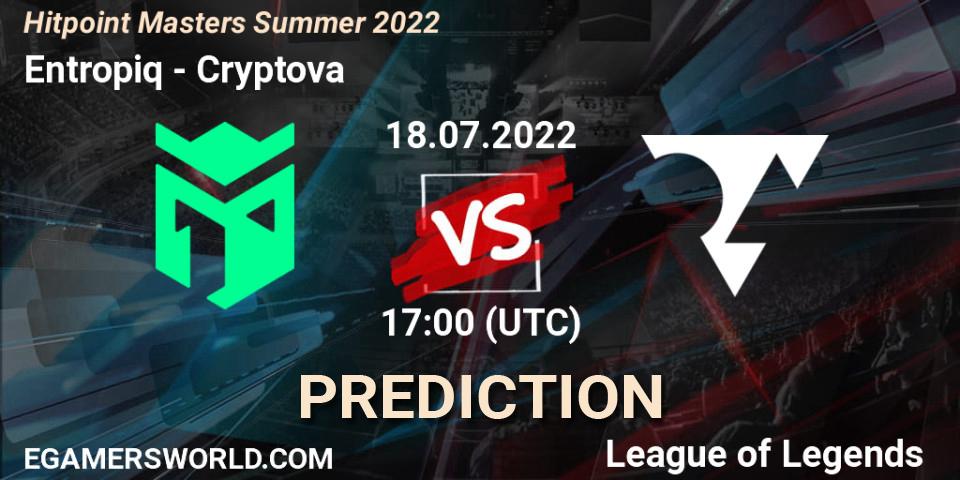 Entropiq - Cryptova: Maç tahminleri. 18.07.2022 at 19:30, LoL, Hitpoint Masters Summer 2022