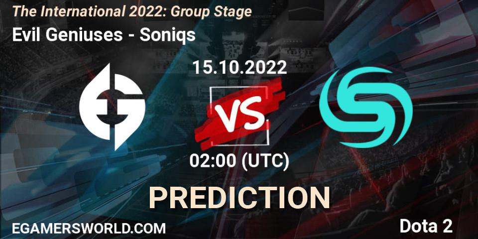 Evil Geniuses - Soniqs: Maç tahminleri. 15.10.22, Dota 2, The International 2022: Group Stage