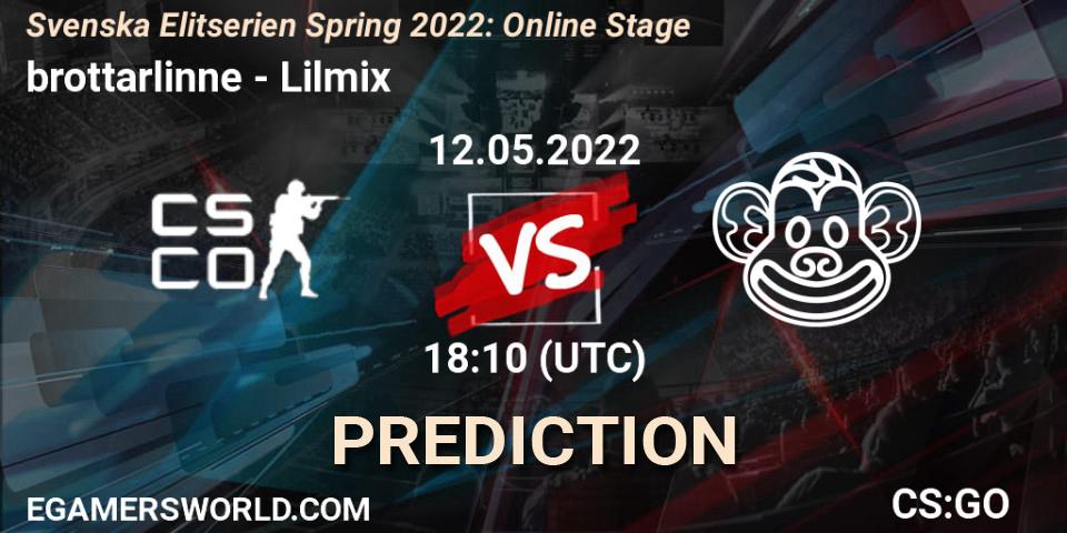 brottarlinne - Lilmix: Maç tahminleri. 12.05.2022 at 18:10, Counter-Strike (CS2), Svenska Elitserien Spring 2022: Online Stage